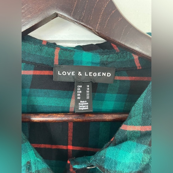 Green/Black/Orange Plaid Bell Sleeve Love & Legend Button Down Top - Picture 3 of 10